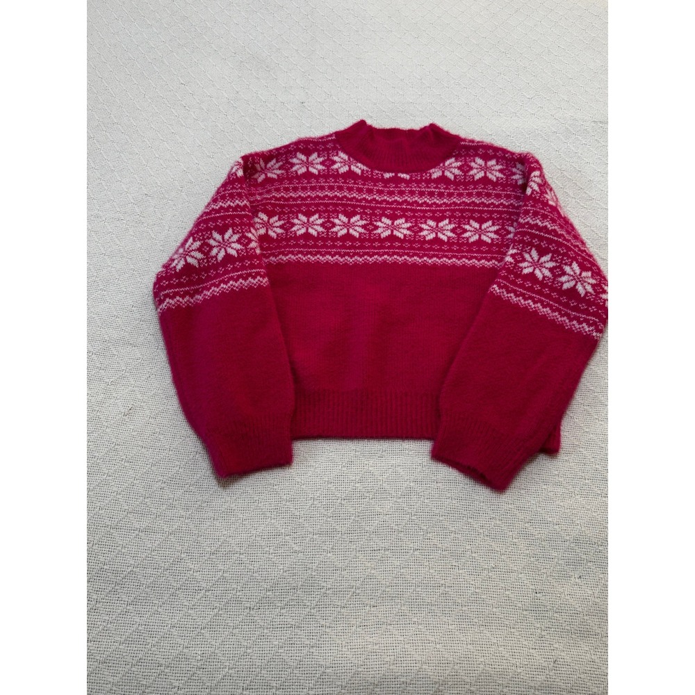 Art Class Kids Girls Mock Neck Snowflake Fair Isle Sweater Bright Pink XL 14 16